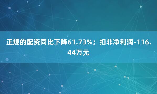 正规的配资同比下降61.73%；扣非净利润-116.44万元